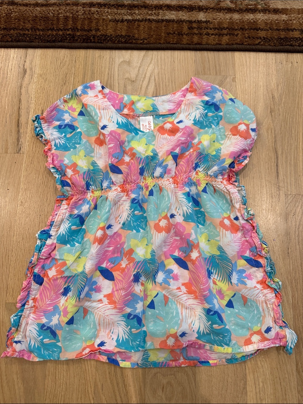 Cat & Jack Coral, Teal & Yellow Floral Girls Top